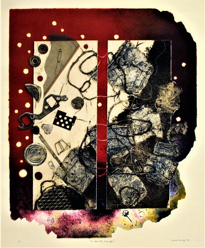 abstract collagraph and monotype diptych