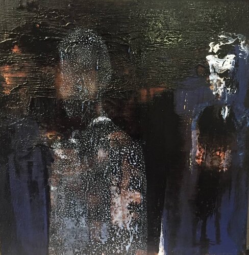 abstract mixed media figurative art in dark colors