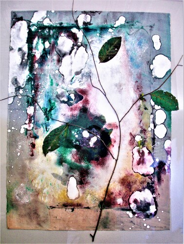 nature themed mixed media monotype print