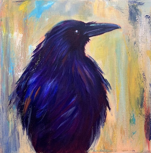 oil painting of a crow