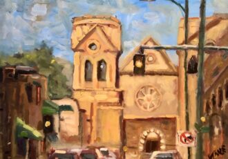 oil painting of a corner in Santa Fe