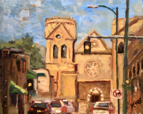 oil painting of a corner in Santa Fe