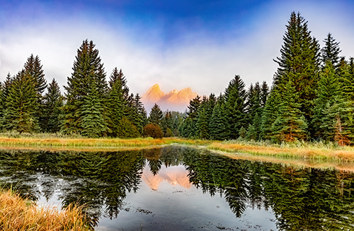 sunrise photo over a lake and trees