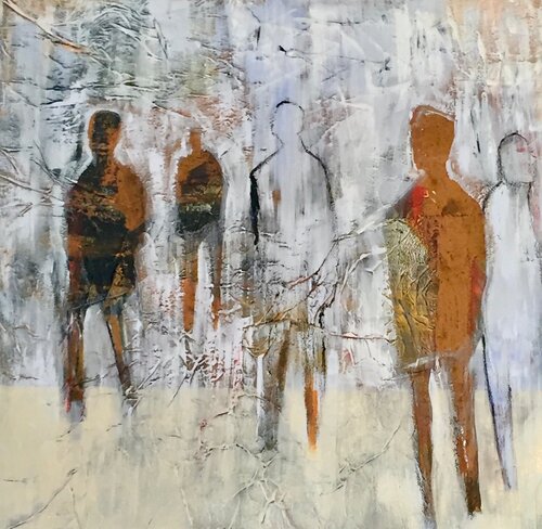 figurative art on canvas, mixed media