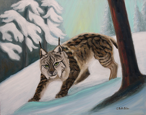 pintura al óleo de un lince canadiense