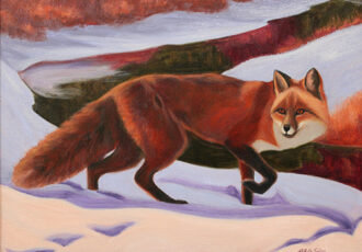 oil painting of a red fox in the snow