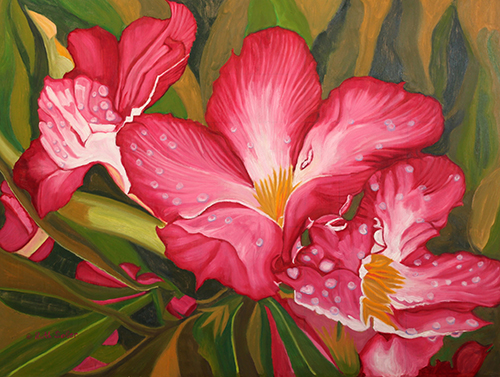 pintura al óleo de flores de hibisco