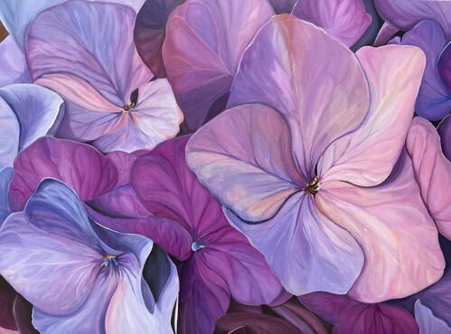 acrylic floral painting of hydrangea