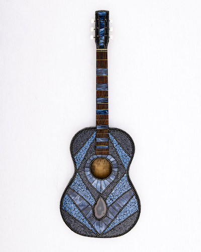 guitar with blue mosaic design