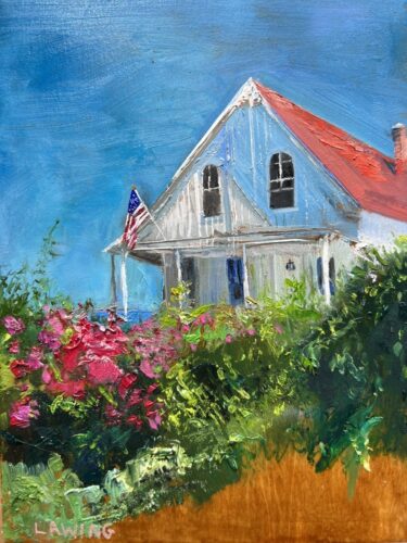 painting of a beach house by Julie Lawing