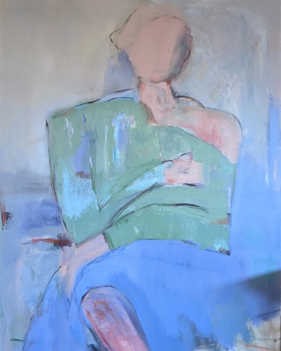 figurative painting abstract in green and blue