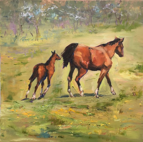 plein air painting of horses in a field