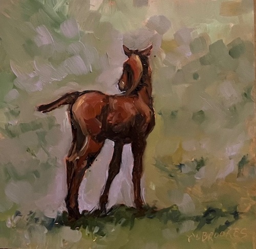 painting of a young colt in a field