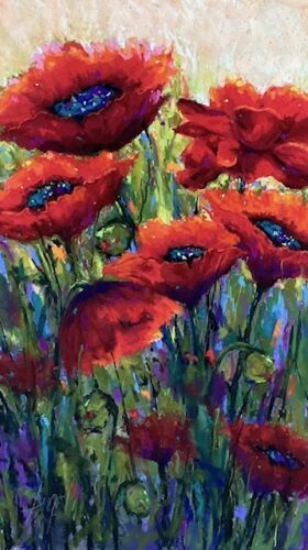 Pastel painting of poppy flowers