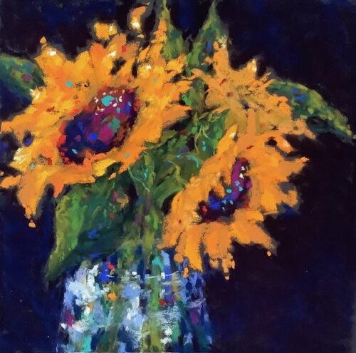 pastel painting of sunflowers