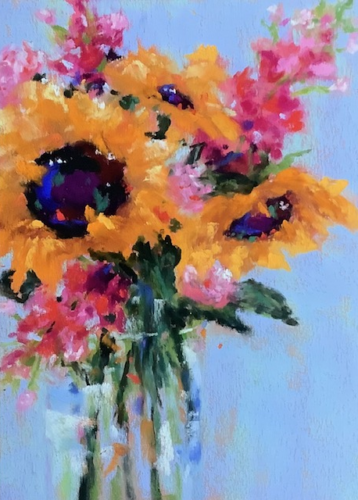 pastel painting of a bouquet of flowers