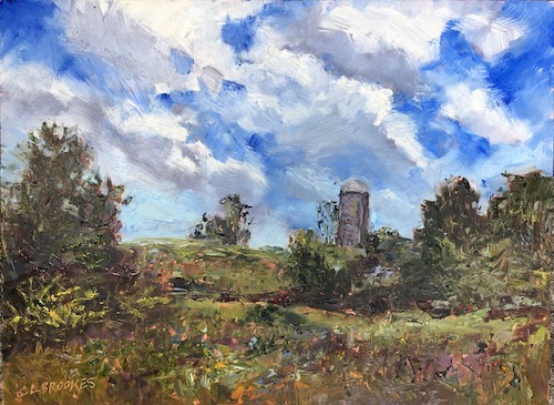 plein air oil painting of a landscape in summer