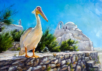 oil painting of a pelican