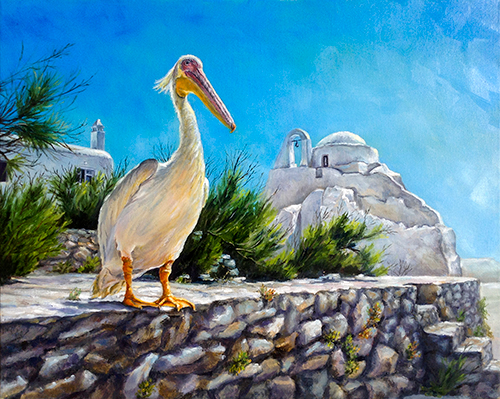 oil painting of a pelican