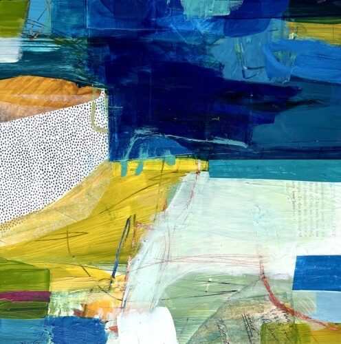 bold abstract art in yellow and blue