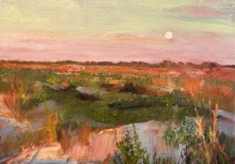 oil painting of a low country landscape with moon