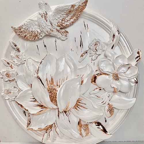 magnolia theme plaster relief art by Ellie Ellis