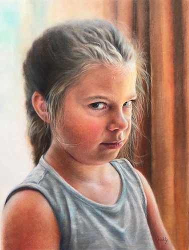 color pencil portrait of an indignant young girl