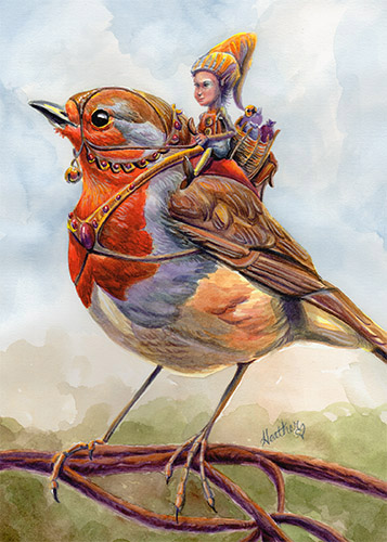 Fantasy illustration of a warrior riding a bird