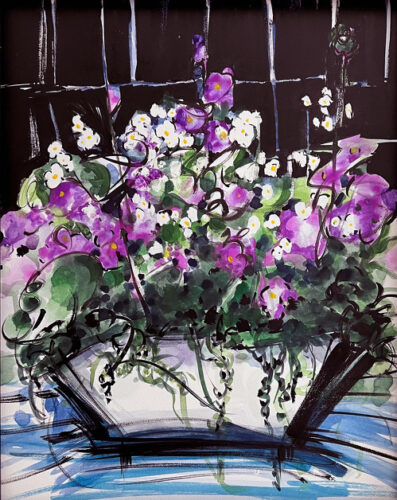 painting of a windowbox full of flowers