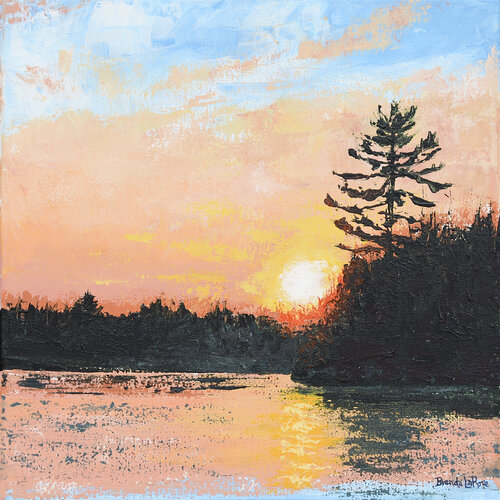 painting of a sunrise over the water