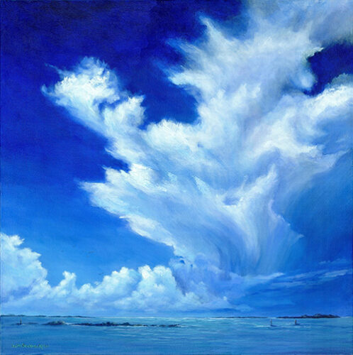 blue sky landscape oil painting