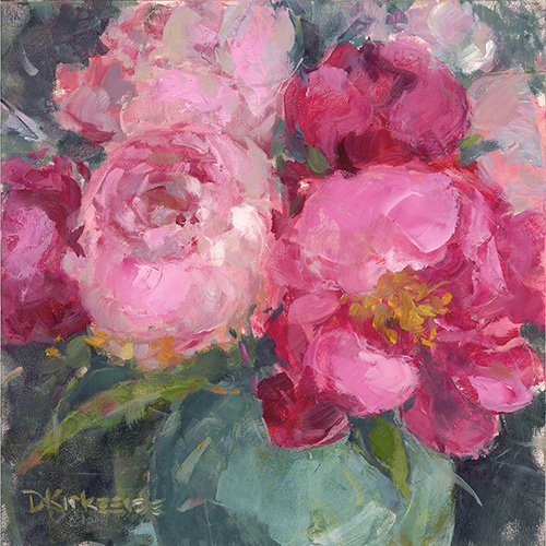 oil painting of pink peonies