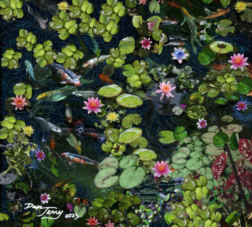 koi pond mural digital painting on vinyl