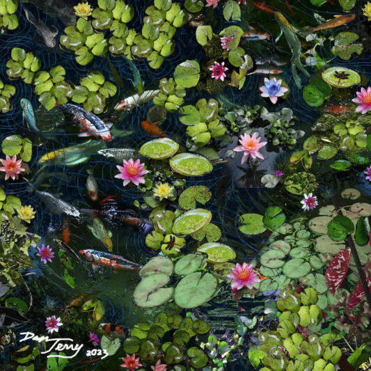 koi pond mural digital painting on vinyl