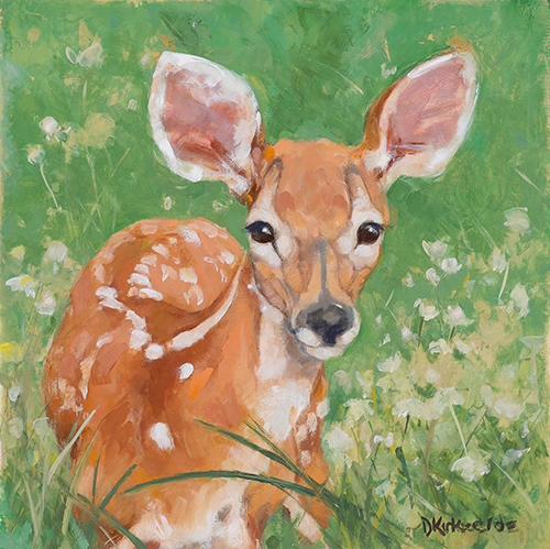 oil painting of a fawn n a field