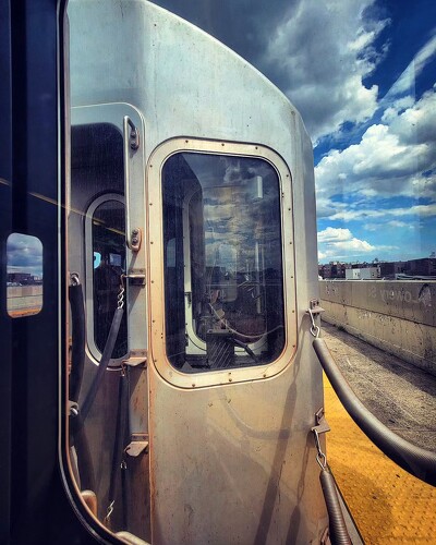 photograph of a subway train looking outwards