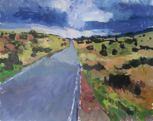 acrylic landscape painting of a road out west