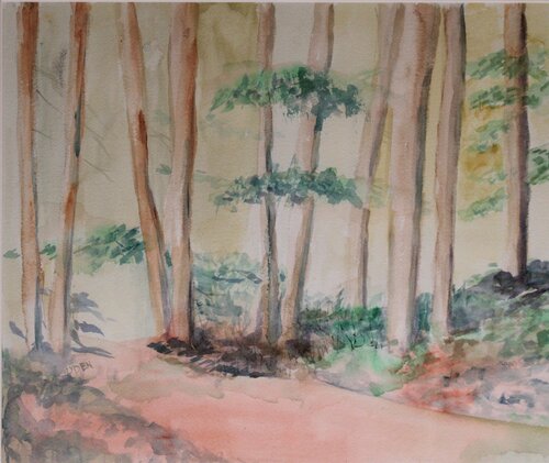 watercolor of a forest scene