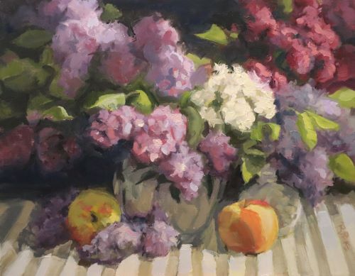 oil painting of lilacs and still life