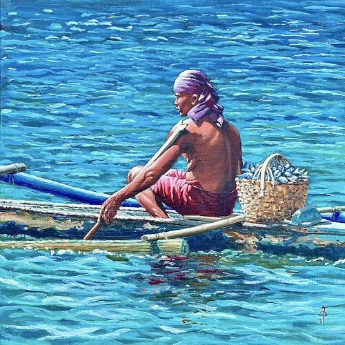 painting of a fisherman in the Philippines