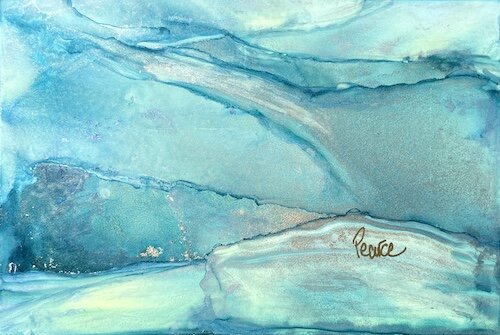 softly ethereal alcohol ink painting of the ocean