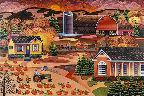 folk art painting of a farm