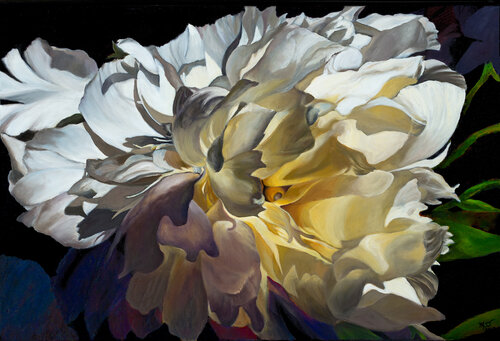 oil painting of a peony flower