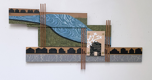 architectural inspired mixed media wall sculpture