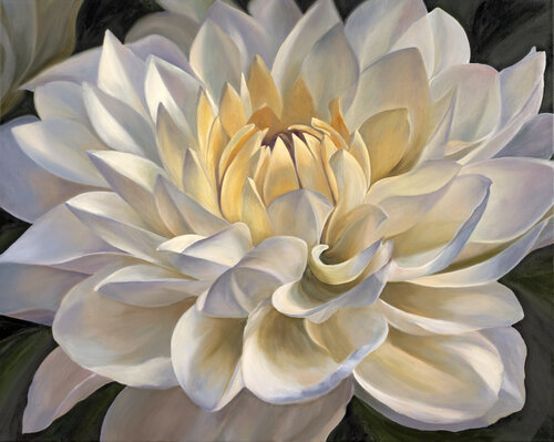 oil painting of a dahlia flower