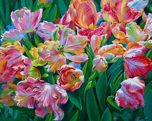 Oil painting of tulips