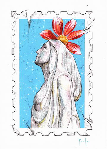 figurative artwork on a stamp format