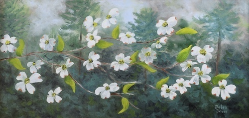 oil painting of dogwoods