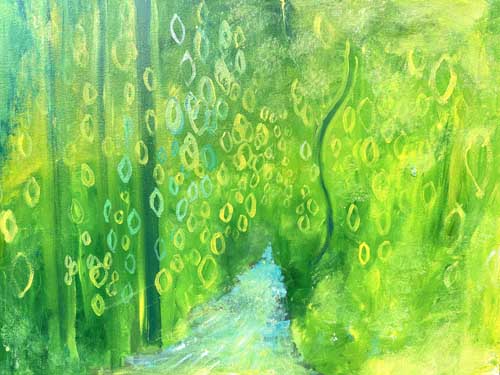 abstract painting of a forest path