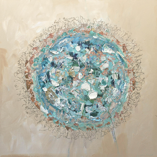 circular mixed media abstract art